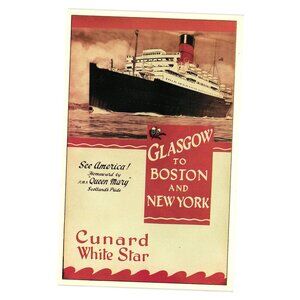 Glasgow To Boston New York Cunard White Star Marine Art Poster 1990 23 of 23